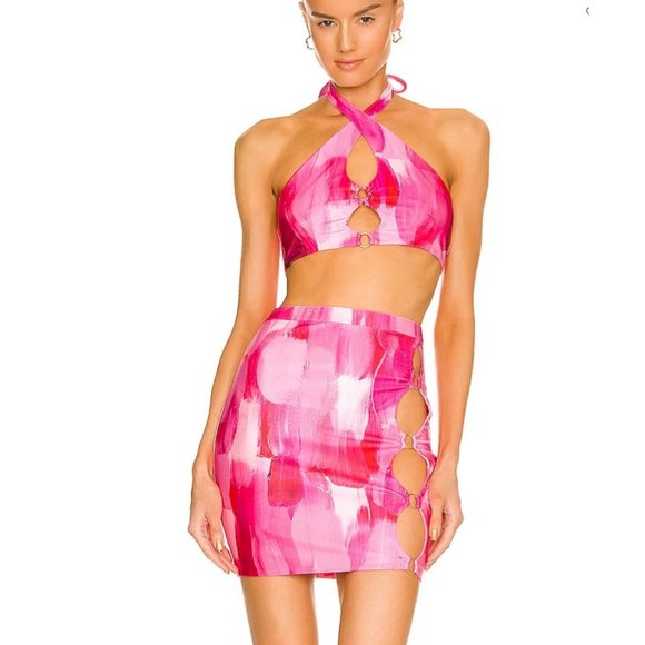 Farai London x Revolve Eko 2 pc Set in Bubblegum Pink Skirt Top Party Sz M